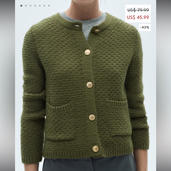 Mango Knit Cardigan Tweed Crop Gold Buttons size XS - Picture 4 of 12